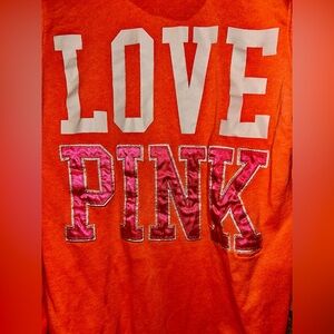 RARE Y2K VS PINK Neon Orange Metallic LOVE Hoodie XS fits like medium